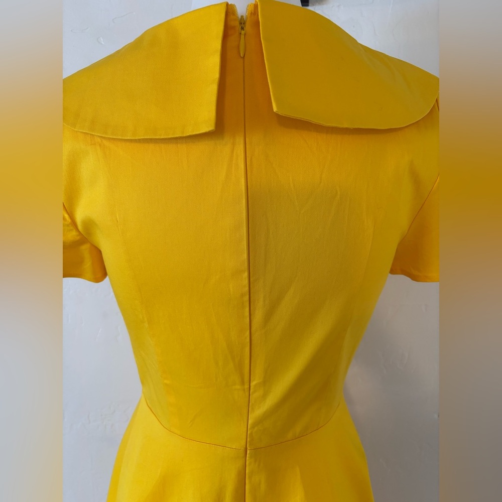 FINAL! BEAUTIFUL! RICH LEMON YELLOW BOAT NECK MID LENGTH DRESS ROCKABILLY TRAD - Picture 7 of 9